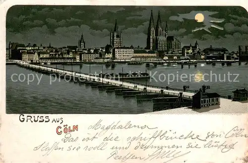 AK / Ansichtskarte Coeln_Rhein Schiffbruecke und Dom bei Nacht Coeln_Rhein