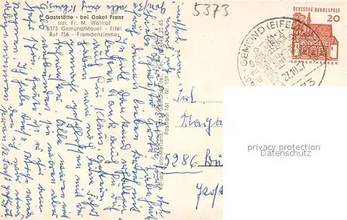 AK / Ansichtskarte Gemuend_Eifel Gaststaette bei Onkel Franz Gaststube Bar Gemuend Eifel