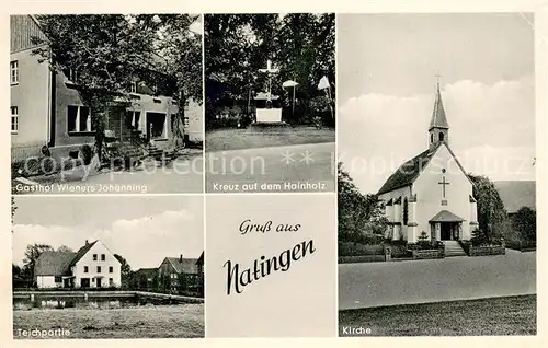 AK / Ansichtskarte Borgentreich Gasthof Wieners Johaenning Kirche Teichpartie Kreuz auf dem Hainholz Borgentreich