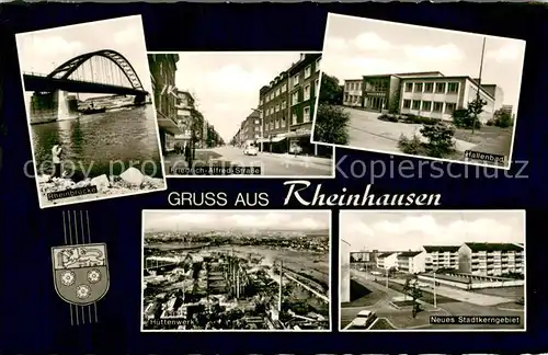AK / Ansichtskarte Rheinhausen_Duisburg Rheinbruecke Hallenbad Friedrich Alfred Strasse Huettenwerk von Oben Stadtkerngebiet Rheinhausen Duisburg