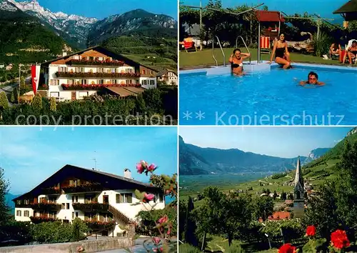AK / Ansichtskarte Tramin_Weinstrasse  Pension Rechtenthal Swimming Pool Ortsansicht mit Kirche Tramin_Weinstrasse 