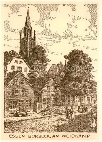 AK / Ansichtskarte Borbeck_Essen Am Weidkamp Grafik M. Rockenbach Kuenstlerkarte Borbeck Essen