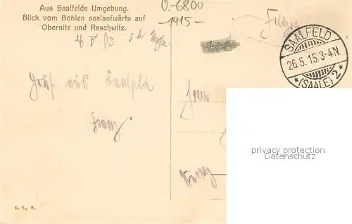 AK / Ansichtskarte Saalfeld_Saale Umgebungsansicht mit Obernitz und Reschwitz Feldpost Saalfeld_Saale