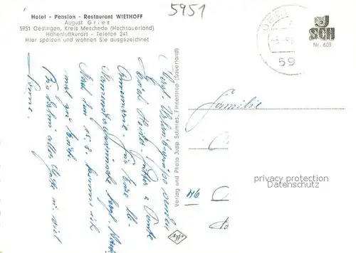 AK / Ansichtskarte Oedingen_Sauerland Hote. Pension Restaurant Wiethoff Oedingen_Sauerland