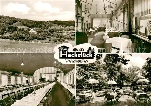 AK / Ansichtskarte Hattingen_Ruhr Ausflugsgaststaette Zum Hackstueck Innen und Aussen mit Terrasse Hattingen Ruhr