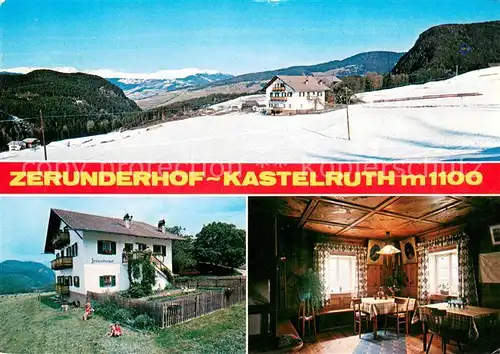 AK / Ansichtskarte Kastelruth_Suedtirol Berghaus Zerunderhof Gastraum Winterpanorama Kastelruth_Suedtirol
