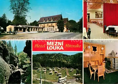 AK / Ansichtskarte Hrensko Hotel Mezni Louka Restaurant Bungalows Bergbach Felsen Natur Hrensko