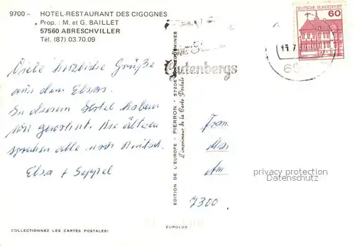 AK / Ansichtskarte Abreschviller_Moselle Hotel des Cigognes Abreschviller_Moselle