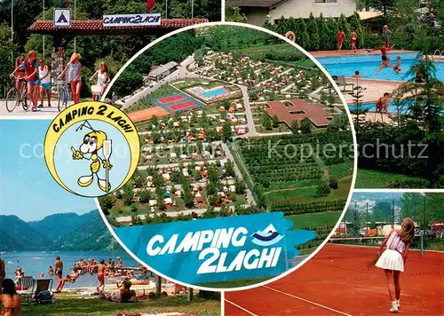 AK / Ansichtskarte Levico_Terme Camping 2 Laghi Swimming Pool Tennis Badestrand Fliegeraufnahme Levico Terme