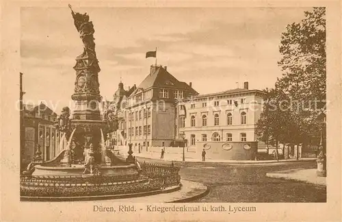 AK / Ansichtskarte Dueren_Rheinland Kriegerdenkmal und kath Lyceum Dueren_Rheinland
