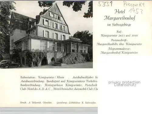 AK / Ansichtskarte Koenigswinter Hotel Margarethenhof Koenigswinter