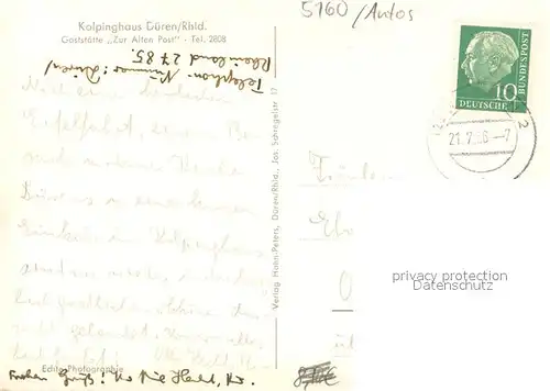 AK / Ansichtskarte Dueren_Rheinland Kolpinghaus Gaststaette Zur Alten Post Dueren_Rheinland