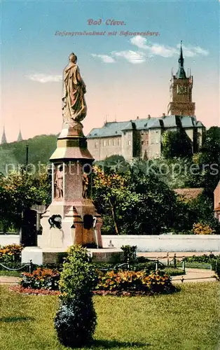 AK / Ansichtskarte Cleve_Kleve_Bad Lohengrindenkmal mit Schwanenburg 