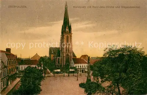 AK / Ansichtskarte Oberhausen Marktplatz mir Herz Jesu Kirche und Siegesdenkmal Feldpost Oberhausen