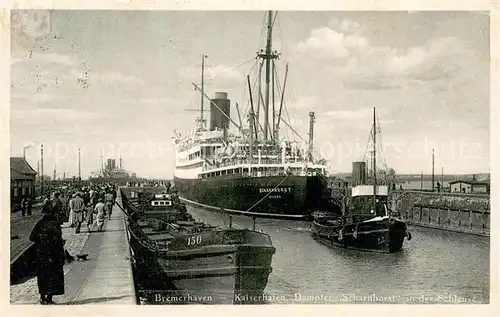 AK / Ansichtskarte Bremerhaven Kaiserhafen Dampfer Scharnhorst in der Schleuse Bremerhaven