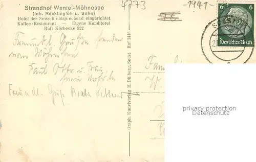 AK / Ansichtskarte Wamel_Moehnesee Strandhof am Strandbad Wamel Moehnesee Wamel Moehnesee
