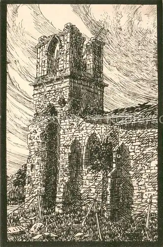 AK / Ansichtskarte Buzy Darmont_55 Zerschossene Kirche von Buzzy Zeichnung 