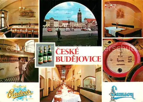 AK / Ansichtskarte Ceske_Budejovice Marktplatz mit Schwarzem Turm Budvar Brauerei Restaurant Ceske Budejovice