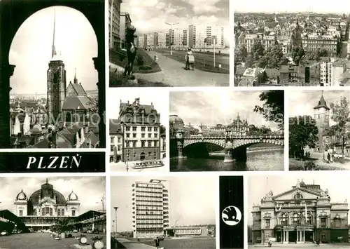AK / Ansichtskarte Plzen_Pilsen Altstadt Kirche Platz Wohnsiedlung Hochhaus Stadtpanorama Bruecke  Plzen Pilsen