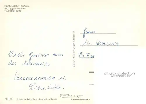 AK / Ansichtskarte Aeschi_BE Heimstaette Friedegg Alpen Aeschi_BE