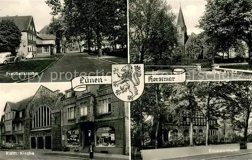 AK / Ansichtskarte Horstmar_Westfalen Preussenstrasse Ev Kirche Kath Kirche Knappenheim Horstmar_Westfalen