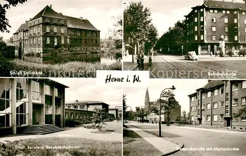 AK / Ansichtskarte Herne_Westfalen Bahnhofstrasse Staedt Berufsfachschulen Bismarckstrasse mit Marienkirche Herne_Westfalen