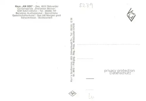 AK / Ansichtskarte Schmidthahn Fliegeraufnahme mit Haus am See Campingplatz Dreifelder Weiher Schmidthahn