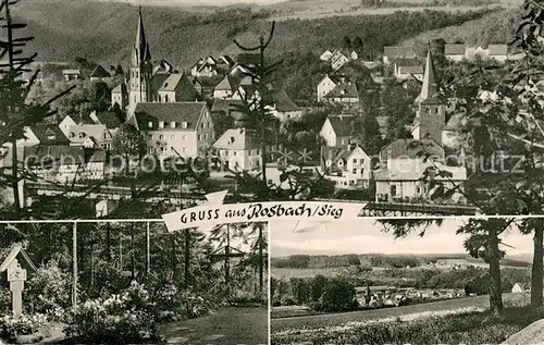 AK / Ansichtskarte Rosbach_Sieg Kirche Panorama Wegekreuz Rosbach Sieg