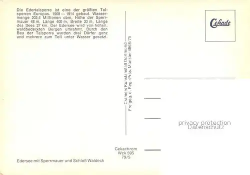AK / Ansichtskarte Edersee Edertalsperre Sperrmauer Schloss Waldeck Edersee