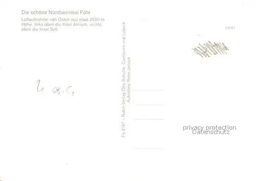 AK / Ansichtskarte Insel_Foehr Luftaufnahme aus etwa 2500 m Hoehe Insel Amrum Insel Sylt Insel_Foehr