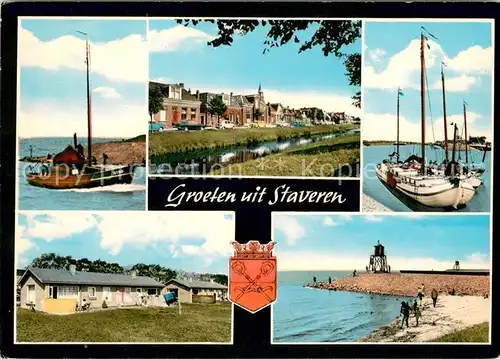 AK / Ansichtskarte Staveren Teilansichten Strand Hafen IJsselmeer Fischerboot Staveren
