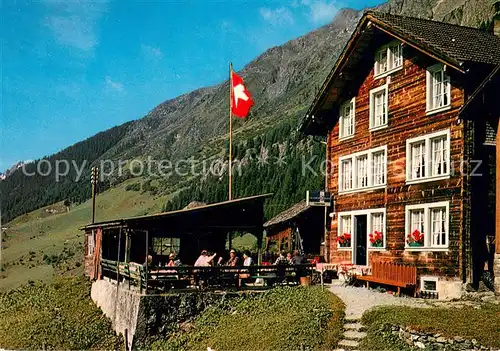 AK / Ansichtskarte Bristen_UR Bergrestaurant Golzernsee Schweizer Flagge 