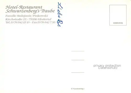 AK / Ansichtskarte Glottertal Hotel Restaurant Schwarzenbergs Traube Glottertal