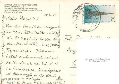 AK / Ansichtskarte Tieringen Evangelische Tagungsstaette Haus Bittenhalde Tieringen