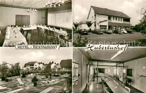 AK / Ansichtskarte Bad_Waldliesborn Hotel Restaurant Hubertushof Gastraum Minigolf Kegelbahn Bad_Waldliesborn