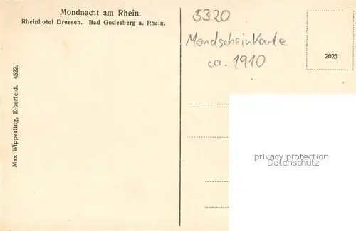 AK / Ansichtskarte Bad_Godesberg Mondnacht am Rhein mit Rheinhotel Dreesen Bad_Godesberg