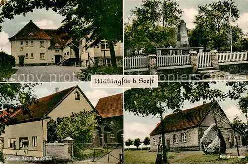 AK / Ansichtskarte Muellingsen Schule Lebensmittel F. Schachner Schuetzenhalle Ehrenmal Muellingsen