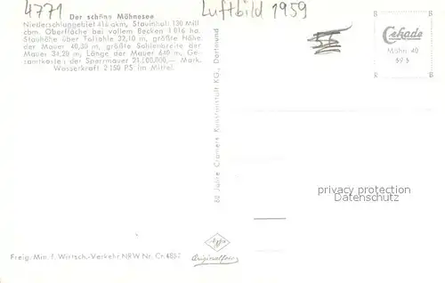 AK / Ansichtskarte Moehnesee Fliegeraufnahme Sperrmauer Moehnesee