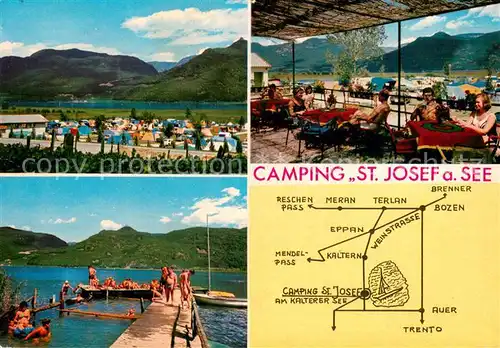 AK / Ansichtskarte Kaltern_Weinstrasse_Tirol Camping St. Josef am See Kalterersee Gaststaette Terrasse Badesteg Kaltern_Weinstrasse_Tirol