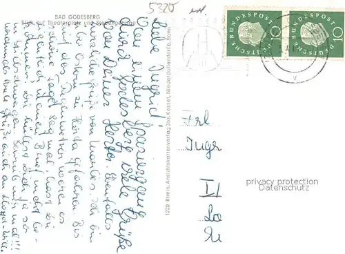 AK / Ansichtskarte Bad_Godesberg Fliegeraufnahme mit Theaterplatz und Siebengebirge Bad_Godesberg