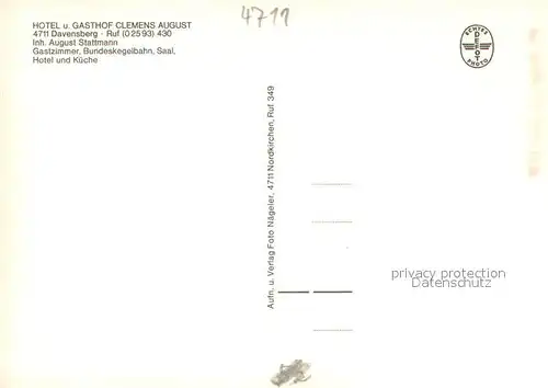 AK / Ansichtskarte Davensberg Gasthof Clemens August Gastraeume Bar Davensberg