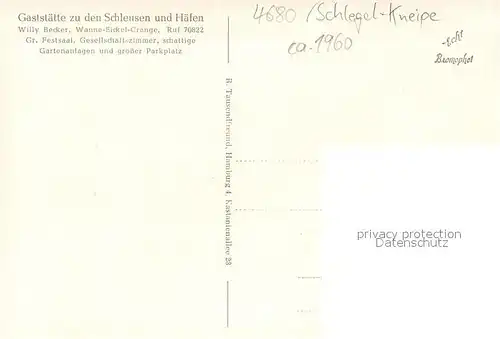 AK / Ansichtskarte Crange Gaststaette zu den Schleusen und Haefen Bar Gastraeume Crange