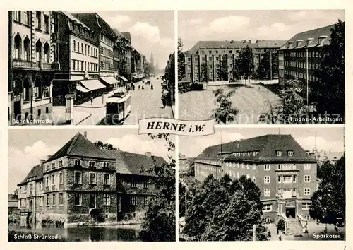 AK / Ansichtskarte Herne_Westfalen Bahnhofstrasse Finanz Arbeitsamt Schloss Struenkede Sparkasse Herne_Westfalen