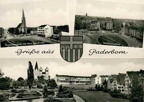 AK / Ansichtskarte Paderborn Westerntorplatz Herz Jesu Kirche Paderquellenanlage Paderborn