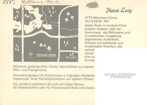 AK / Ansichtskarte Guenne_Moehnesee Haus Luig Reklame Karte Guenne Moehnesee
