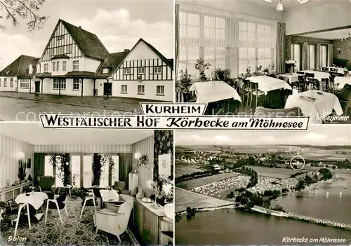 AK / Ansichtskarte Koerbecke_Moehnesee Kurheim westfaelischer Hof Salon Speisezimmer Moehnesee Koerbecke Moehnesee