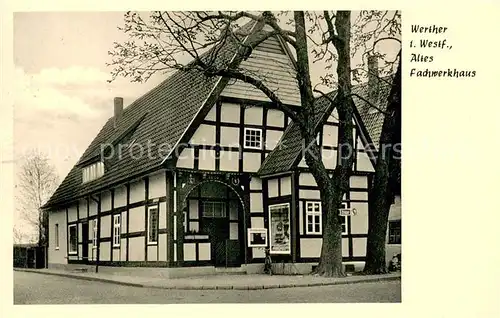 AK / Ansichtskarte Werther_Westfalen Altes Fachwerkhaus Frieseurgeschaeft Werther_Westfalen