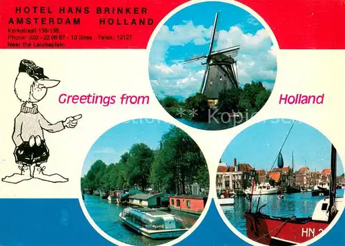 AK / Ansichtskarte Amsterdam__NL Hotel Hans Brinker Windmuehle Hausboote Hafen 