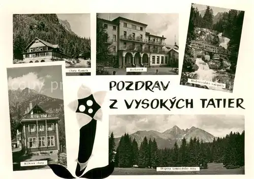 AK / Ansichtskarte Vysokych_Tatier Cottage Hotel Berghaus Wasserfall Landschaftspanorama Vysokych Tatier