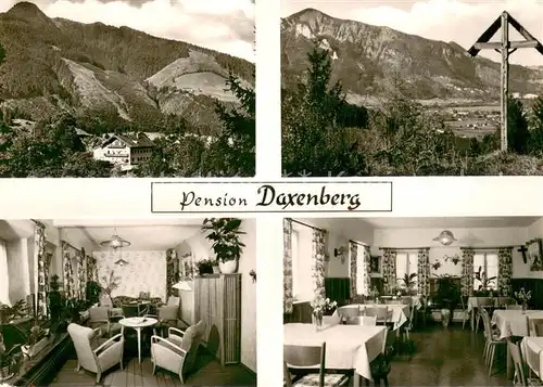 AK / Ansichtskarte Unterwoessen Pension Daxenberg Gastraum Wegekreuz Landschaftspanorama Alpen Unterwoessen